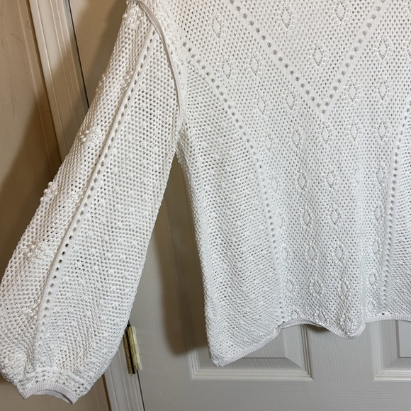 White House Black Market‎ White Crochet Pointelle Pullover The Summit Top - Picture 2 of 10